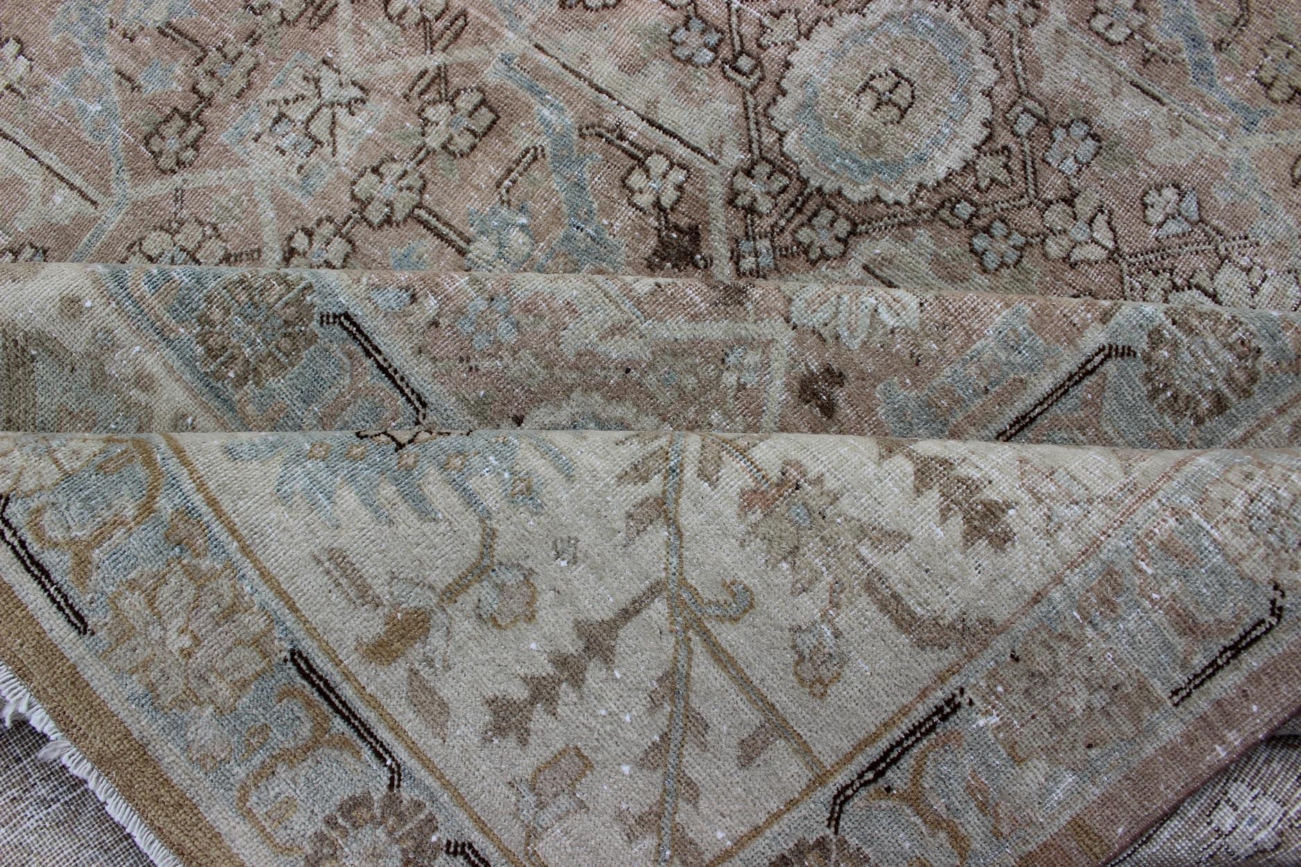 Persian Tabriz with Floral Design in Ivory, Blue, Blush, Brown Antique Persian Tabriz rug with all - over floral design in ivory, blush, brown, light blue. Keivan Woven Arts / rug 1912 - 132, country of origin / type: Iran / Tabriz, circa 1920 Me... - Keivan Woven Arts1912 - 132 - 12261Rug
