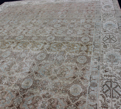Persian Tabriz with Floral Design in Ivory, Blue, Blush, Brown Antique Persian Tabriz rug with all - over floral design in ivory, blush, brown, light blue. Keivan Woven Arts / rug 1912 - 132, country of origin / type: Iran / Tabriz, circa 1920 Me... - Keivan Woven Arts1912 - 132 - 12261Rug
