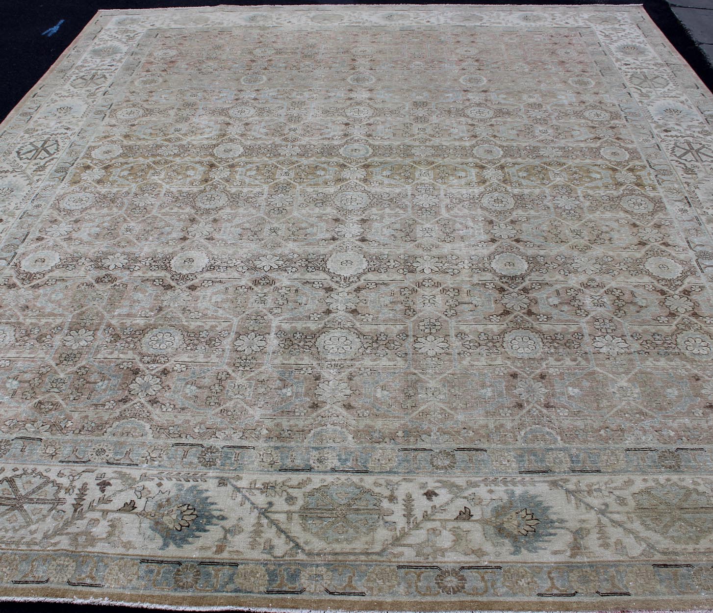Persian Tabriz with Floral Design in Ivory, Blue, Blush, Brown Antique Persian Tabriz rug with all - over floral design in ivory, blush, brown, light blue. Keivan Woven Arts / rug 1912 - 132, country of origin / type: Iran / Tabriz, circa 1920 Me... - Keivan Woven Arts1912 - 132 - 12261Rug