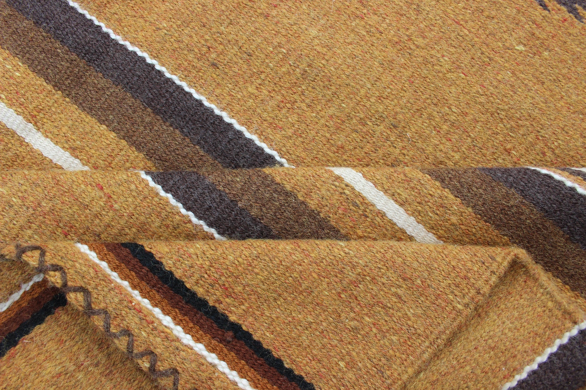 Mexican Serapi design in Navajo style with Tribal Design in Earthy Tones 1930s Mexican rug, American Navajo style Kilim with geometric design in Marigold, brown, and ivory rug 1912 - 1511, country of origin / type: America / Navajo, circa 1930 ... - Keivan Woven Arts1912 - 1511 - 12293Rug
