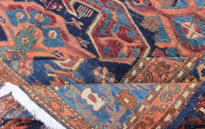 Antique Caucasian 19th Century Sumac Rug in Varying Colors of Orange and Blue. Keivan Woven Arts / rug 1912 - 23, country of origin / type: Caucus / Caucasian, circa 1900. Measures: 5'3 x 5'5. This magnificent antique Caucasian Sumac rug from the e... - Keivan Woven Arts1912 - 23 - 12237Rug
