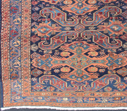 Antique Caucasian 19th Century Sumac Rug in Varying Colors of Orange and Blue. Keivan Woven Arts / rug 1912 - 23, country of origin / type: Caucus / Caucasian, circa 1900. Measures: 5'3 x 5'5. This magnificent antique Caucasian Sumac rug from the e... - Keivan Woven Arts1912 - 23 - 12237Rug