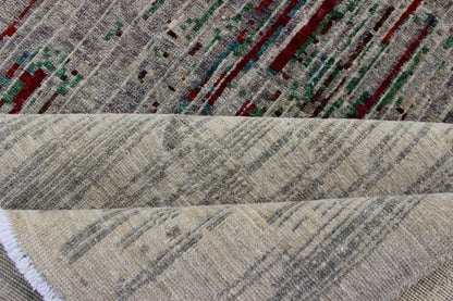 Modern Afghan Rug with Abstract Pattern. Measures: 8'3 x 11'. This modern pattern Afghan rug with a all - over design rendered in an abstract pattern, features a cream background and shades of red, gray, and green. This piece would be well - suited i... - Keivan Woven Arts1912 - 254 - 12313Rug