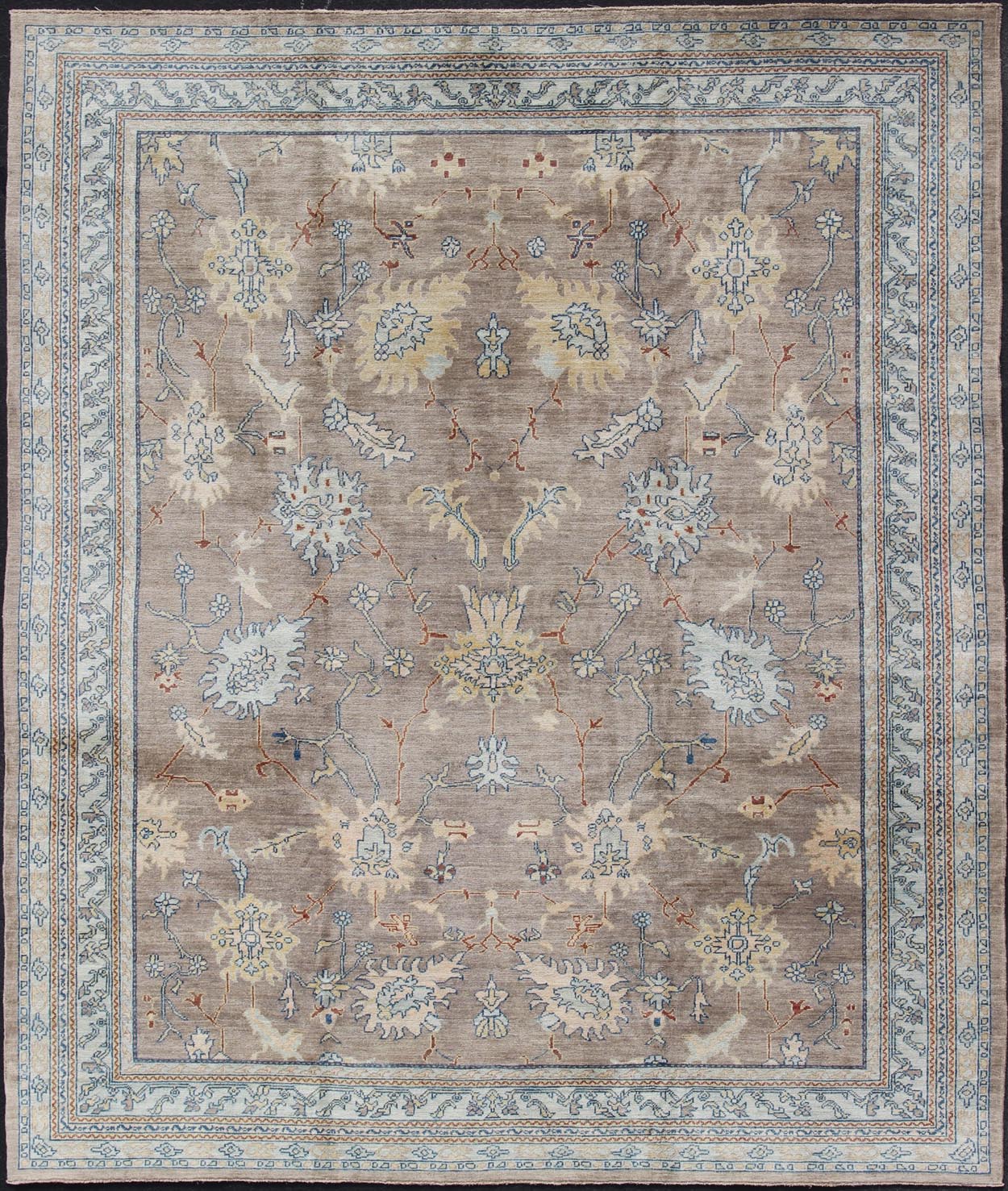 Modern Square Oushak Rug in Mushroom, Blue, Neutrals and All - Over Design Oushak rug with gray, blue, neutral color palette and all - over flower design, rug 1912 - 259, country of origin / type: Afghan / Oushak This traditional Oushak rug fro... - Keivan Woven Arts1912 - 259 - 12317Rug