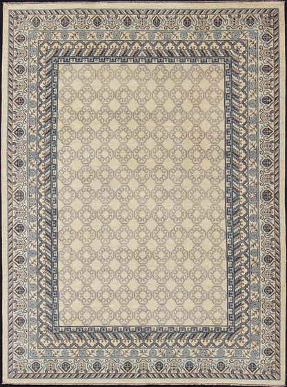 Contemporary Khotan with Geometric Design in Blue, Brown & Cream Colors. Made in Afghanistan, this rug is made with finest wool and all over tribal Khotan design in the border and the background. Rug 1912 - 262, country of origin / type: Afghanis... - Keivan Woven Arts1912 - 262 - 12273Rug