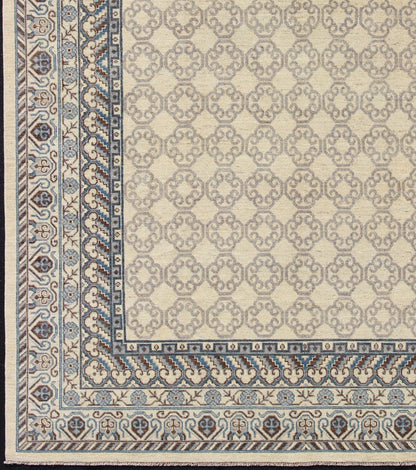 Contemporary Khotan with Geometric Design in Blue, Brown & Cream Colors. Made in Afghanistan, this rug is made with finest wool and all over tribal Khotan design in the border and the background. Rug 1912 - 262, country of origin / type: Afghanis... - Keivan Woven Arts1912 - 262 - 12273Rug