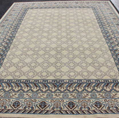 Contemporary Khotan with Geometric Design in Blue, Brown & Cream Colors. Made in Afghanistan, this rug is made with finest wool and all over tribal Khotan design in the border and the background. Rug 1912 - 262, country of origin / type: Afghanis... - Keivan Woven Arts1912 - 262 - 12273Rug