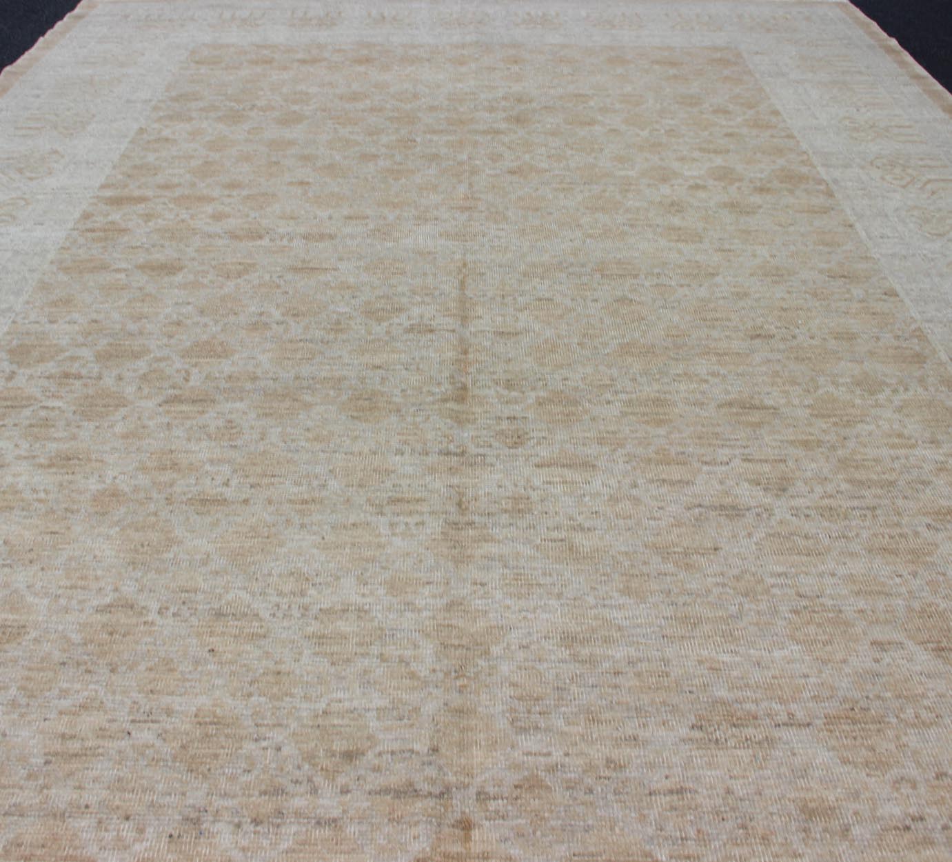 Afghan Khotan Rug in Soft Gold and All - Over Pattern with Geometric Border Khotan Rug with Geometric Medallions, rug 1912 - 269, country of origin / type: Afghanistan / Khotan This Khotan features a geometric all - over design flanked by a re... - Keivan Woven Arts1912 - 269 - 12279Rug