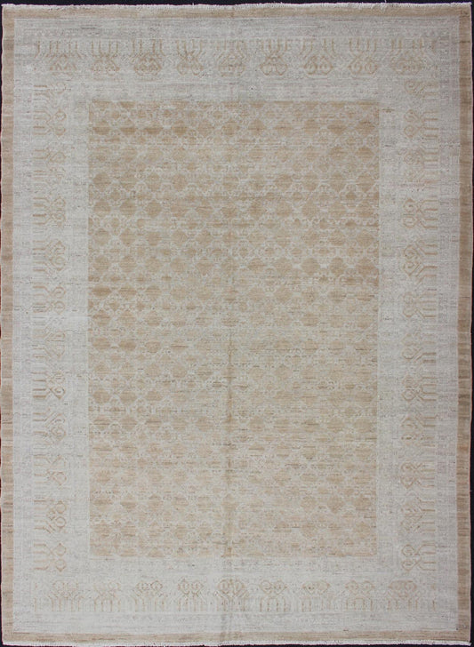 Afghan Khotan Rug in Soft Gold and All - Over Pattern with Geometric Border Khotan Rug with Geometric Medallions, rug 1912 - 269, country of origin / type: Afghanistan / Khotan This Khotan features a geometric all - over design flanked by a re... - Keivan Woven Arts1912 - 269 - 12279Rug