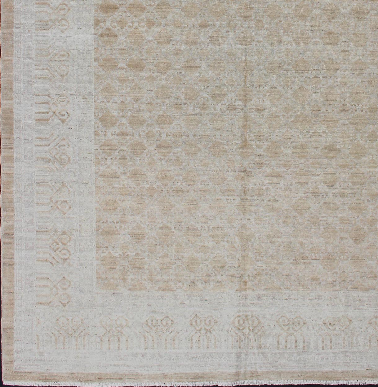 Afghan Khotan Rug in Soft Gold and All - Over Pattern with Geometric Border Khotan Rug with Geometric Medallions, rug 1912 - 269, country of origin / type: Afghanistan / Khotan This Khotan features a geometric all - over design flanked by a re... - Keivan Woven Arts1912 - 269 - 12279Rug