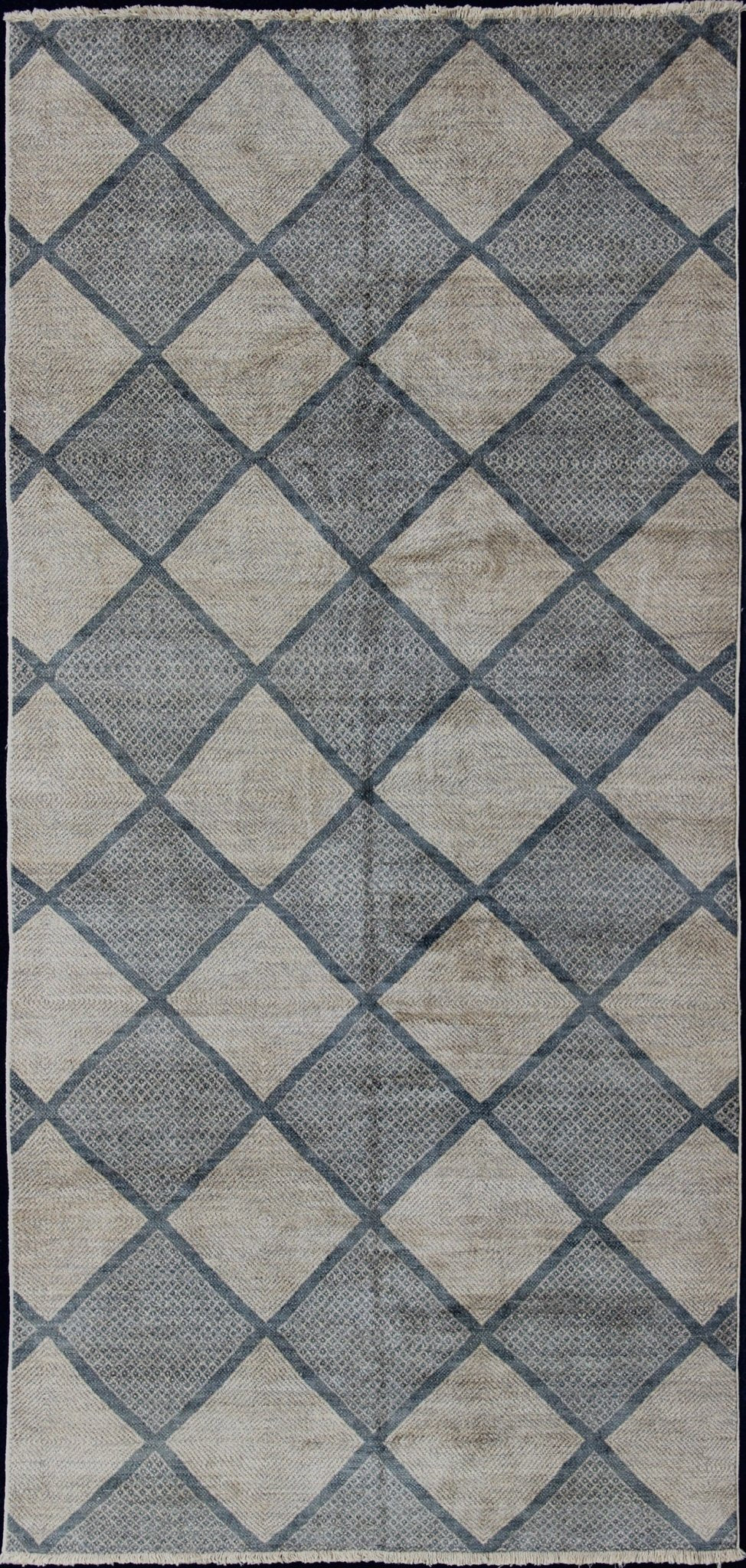 Large Gallery Rug in Modern Diamond Design in Blue - Green and Cream Keivan Woven Arts - Large Tribal Gallery rug with all - over Diamond design in cream and blue, gray Green, Keivan Woven Arts . rug 1912 - 284, country of origin / type: Afghan / Triba... - Keivan Woven Arts1912 - 284 - 12333Rug