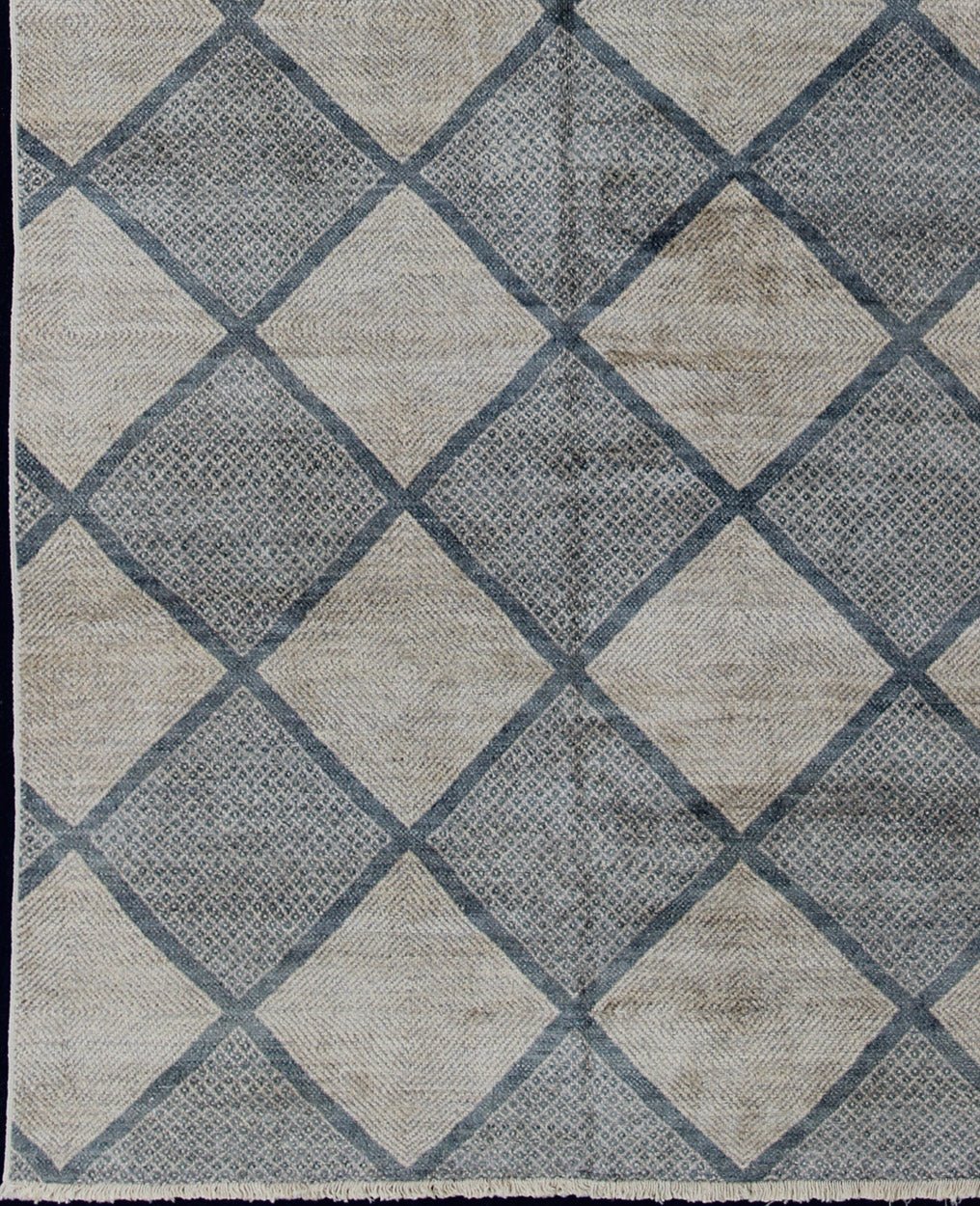 Large Gallery Rug in Modern Diamond Design in Blue - Green and Cream Keivan Woven Arts - Large Tribal Gallery rug with all - over Diamond design in cream and blue, gray Green, Keivan Woven Arts . rug 1912 - 284, country of origin / type: Afghan / Triba... - Keivan Woven Arts1912 - 284 - 12333Rug