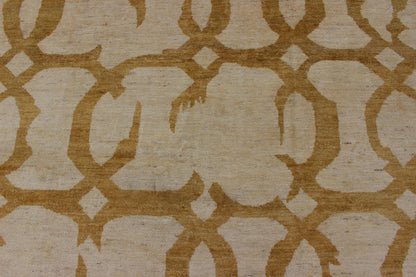 Modern Afghan Rug with Abstract Pattern. Fine modern rug rug with abstract design. Measures: 10' x 13'. This tribal Afghan rug with a modern design rendered in a abstract pattern, features a cream background and marigold color in the pattern. Th... - Keivan Woven Arts1912 - 286 - 12339Rug