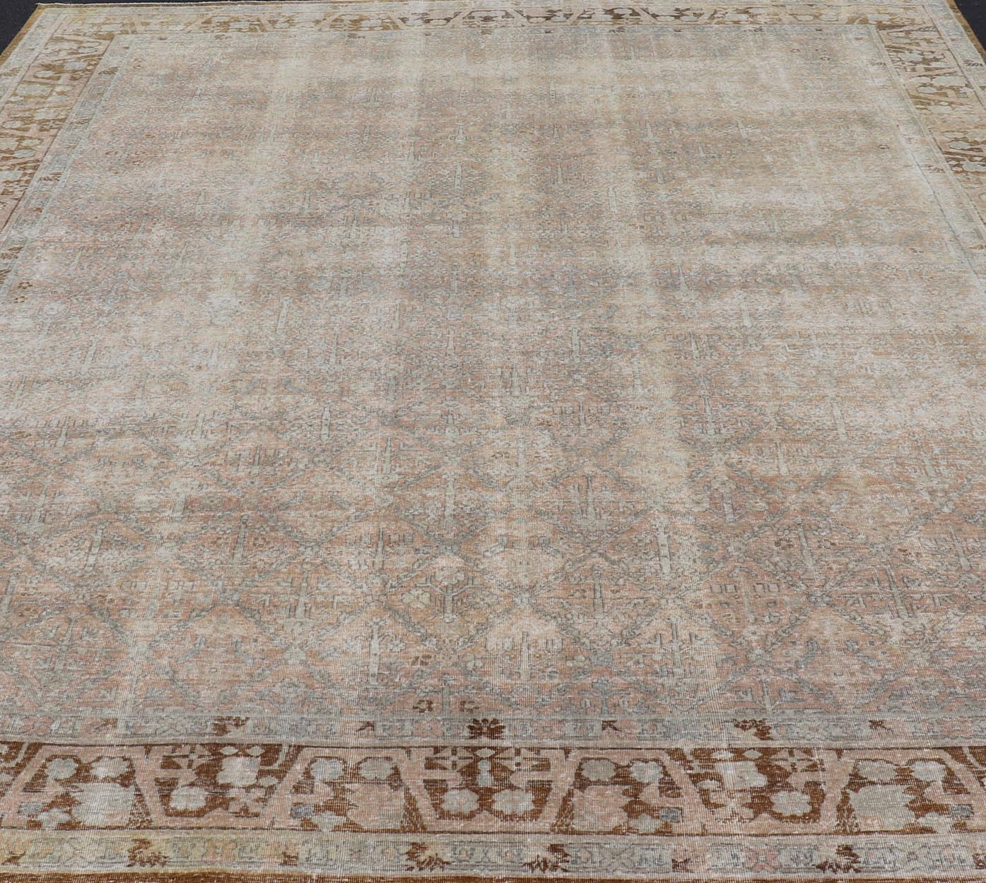 Antique Indian Agra Rug with All - Over Floral Design in Light Green and Brown. Keivan Woven Arts, rug 1912 - 337, country of origin / type: India / Agra, circa 1900 Measures: 10'7 x 13'9 This large antique Indian Agra fine rug from the early 20th c... - Keivan Woven Arts1912 - 337 - 12287Rug