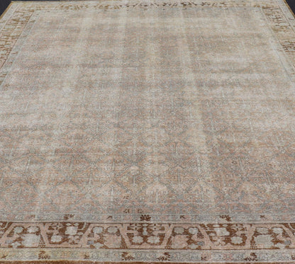 Antique Indian Agra Rug with All - Over Floral Design in Light Green and Brown. Keivan Woven Arts, rug 1912 - 337, country of origin / type: India / Agra, circa 1900 Measures: 10'7 x 13'9 This large antique Indian Agra fine rug from the early 20th c... - Keivan Woven Arts1912 - 337 - 12287Rug