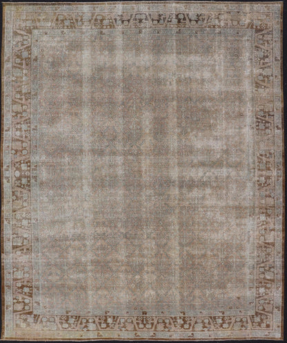 Antique Indian Agra Rug with All - Over Floral Design in Light Green and Brown. Keivan Woven Arts, rug 1912 - 337, country of origin / type: India / Agra, circa 1900 Measures: 10'7 x 13'9 This large antique Indian Agra fine rug from the early 20th c... - Keivan Woven Arts1912 - 337 - 12287Rug