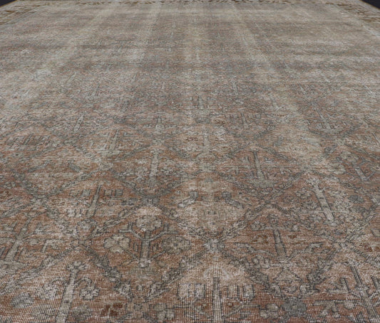 Antique Indian Agra Rug with All - Over Floral Design in Light Green and Brown. Keivan Woven Arts, rug 1912 - 337, country of origin / type: India / Agra, circa 1900 Measures: 10'7 x 13'9 This large antique Indian Agra fine rug from the early 20th c... - Keivan Woven Arts1912 - 337 - 12287Rug