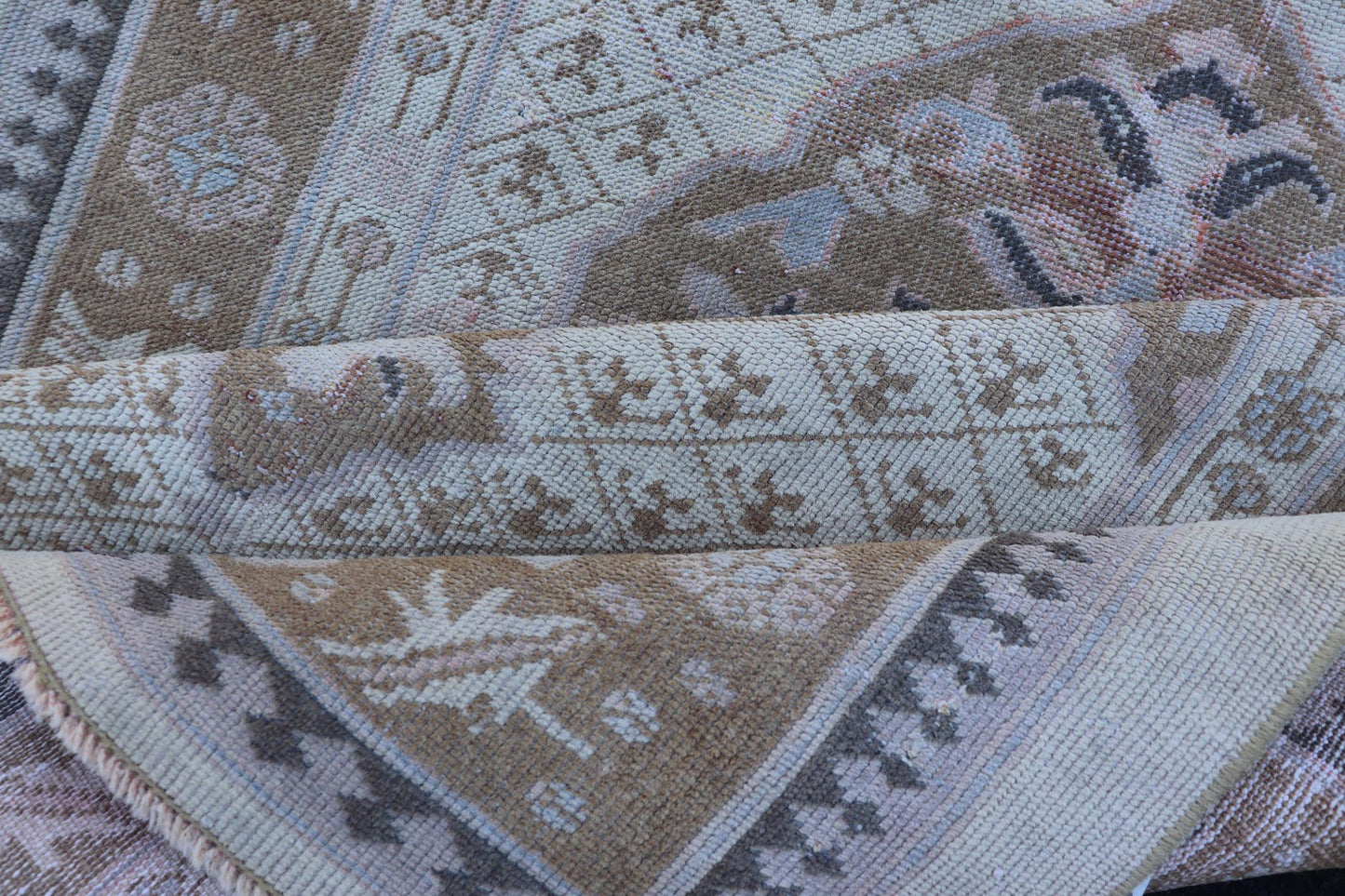 Antique Persian Serab Small Rug in Brown, Tan and Neutrals. Antique Persian Serab, Rug/21010. This beautiful Serab rug from the early 20th century rests on a cream background, which surrounds the medallion of alternating cream, pink, and brown ... - Keivan Woven Arts21010 - 189Rug