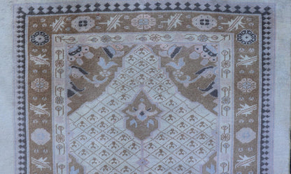 Antique Persian Serab Small Rug in Brown, Tan and Neutrals. Antique Persian Serab, Rug/21010. This beautiful Serab rug from the early 20th century rests on a cream background, which surrounds the medallion of alternating cream, pink, and brown ... - Keivan Woven Arts21010 - 189Rug