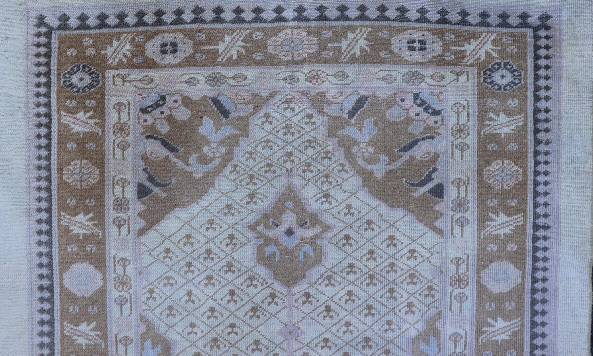 Antique Persian Serab Small Rug in Brown, Tan and Neutrals. Antique Persian Serab, Rug/21010. This beautiful Serab rug from the early 20th century rests on a cream background, which surrounds the medallion of alternating cream, pink, and brown ... - Keivan Woven Arts21010 - 189Rug