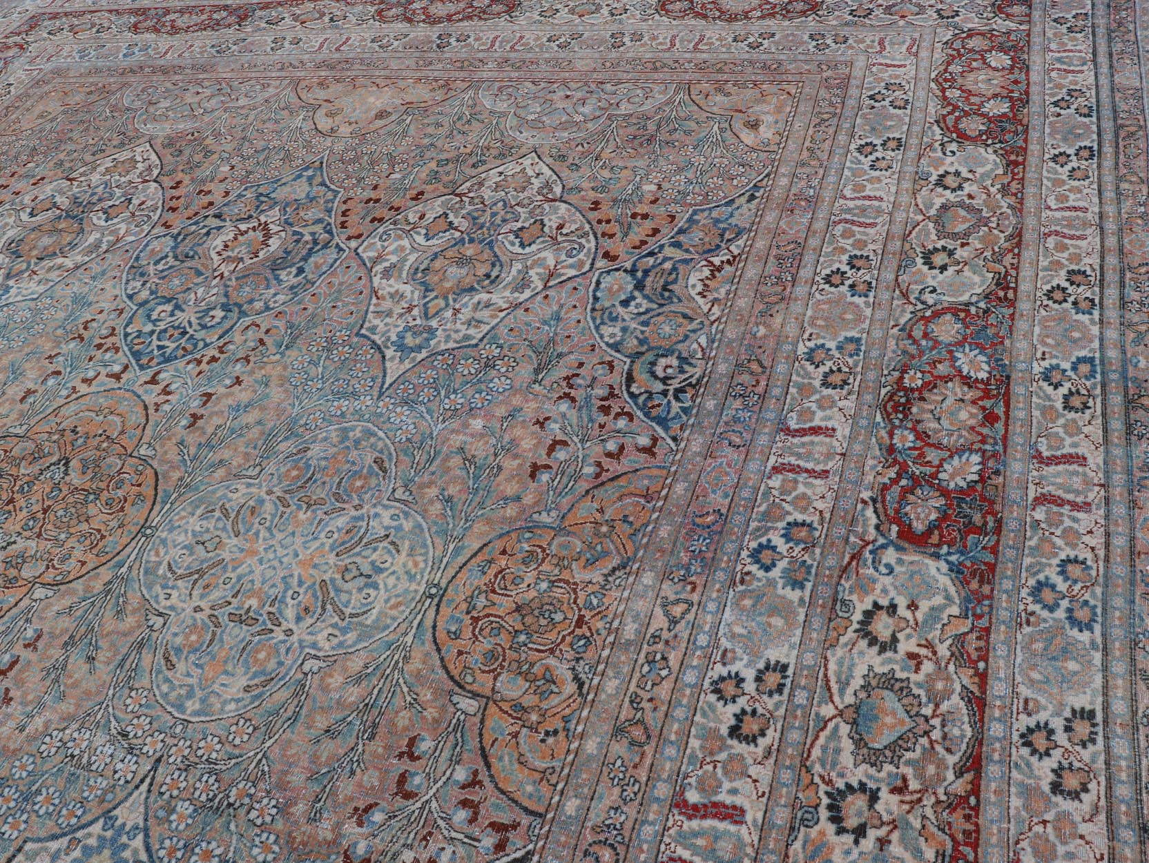 Fine Antique Persian Khorassan Rug with Stretched Palmettes and Vining Flowers. Large Antique Persian Khorassan Rug with All - Over Palmettes and Vining Flowers. Keivan Woven Arts / rug 21205, country of origin / type: Iran / Khorassan, circa 1920. Me... - Keivan Woven Arts21205 - 157Rug