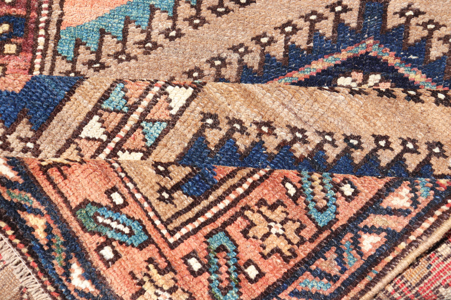 Antique Persian Kurdish Short Runner on Geometric Motifs in Light Camel Field.
 
 
 
  Medallion design on camel field, with dark blue medallions, green, red, blue , rug EMB-8546-178695, country of origin / type: Iran / Hamedan, circa 1910
 
 
 
 This ...