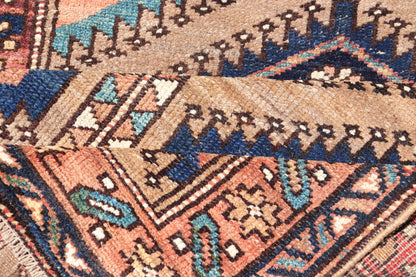 Antique Persian Kurdish Short Runner on Geometric Motifs in Light Camel Field.
 
 
 
  Medallion design on camel field, with dark blue medallions, green, red, blue , rug EMB-8546-178695, country of origin / type: Iran / Hamedan, circa 1910
 
 
 
 This ...