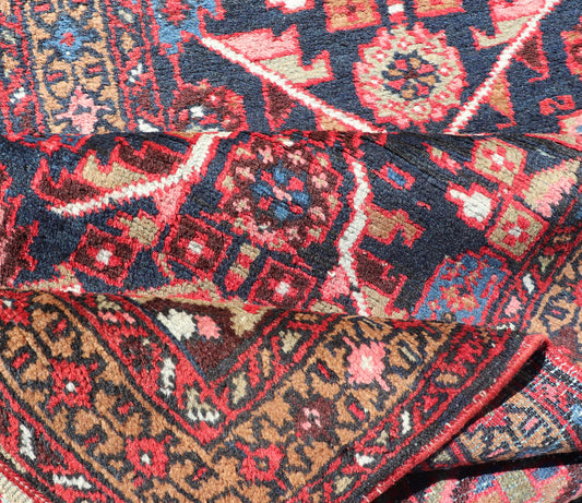 Vintage Persian Heriz Runner with Geometric-Tribal Medallions in Blue 
 
 
 
 Blue Background Persian Heriz runner with vertical geometric-tribal medallions, rug PTA-21010, country of origin / type: Heriz/Karajeh, circa 1930. Keivan Woven Arts Atlanta
...