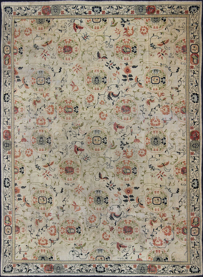 Antique Khotan Rug with Ivory Field in navy blue, coral, ivory, green, and gray.
 
 
 
 Antique Khotan rug with creamy ivory field and floral design, Keivan Woven Arts / rug 18-0502, country of origin / type: Turkestan / Khotan, 1930
 
 
 
 This attrac...
