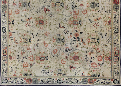Antique Khotan Rug with Ivory Field in navy blue, coral, ivory, green, and gray.
 
 
 
 Antique Khotan rug with creamy ivory field and floral design, Keivan Woven Arts / rug 18-0502, country of origin / type: Turkestan / Khotan, 1930
 
 
 
 This attrac...