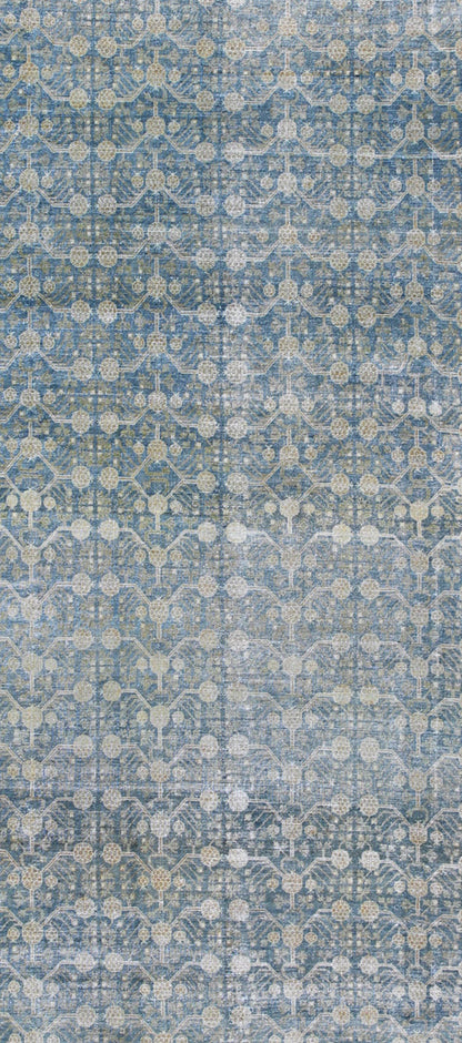 Antique Khotan rug with blue all-over design of blossoms and flowers, large Khotan from Turkestan rug sus-1803-387, country of origin / type: Turkestan / Khotan, circa 1910
 
 
 
 This attractive antique Khotan rug (circa 1910) is a spectacular testame...