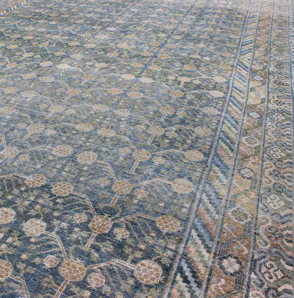 Antique Khotan rug with blue all-over design of blossoms and flowers, large Khotan from Turkestan rug sus-1803-387, country of origin / type: Turkestan / Khotan, circa 1910
 
 
 
 This attractive antique Khotan rug (circa 1910) is a spectacular testame...