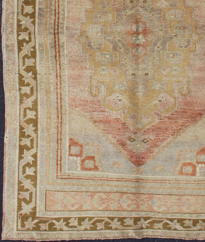 Vintage Turkish Oushak with Large Central Medallion in Cream, Yellow, Brown and Red. Keivan Woven Arts/ rug/TU-UGU-136095, origin/turkey 
 
 
 
 Measures: 3'7 x 5'8. 
 
 
 
 This vintage Oushak rug features an intricately beautiful design. The central ...