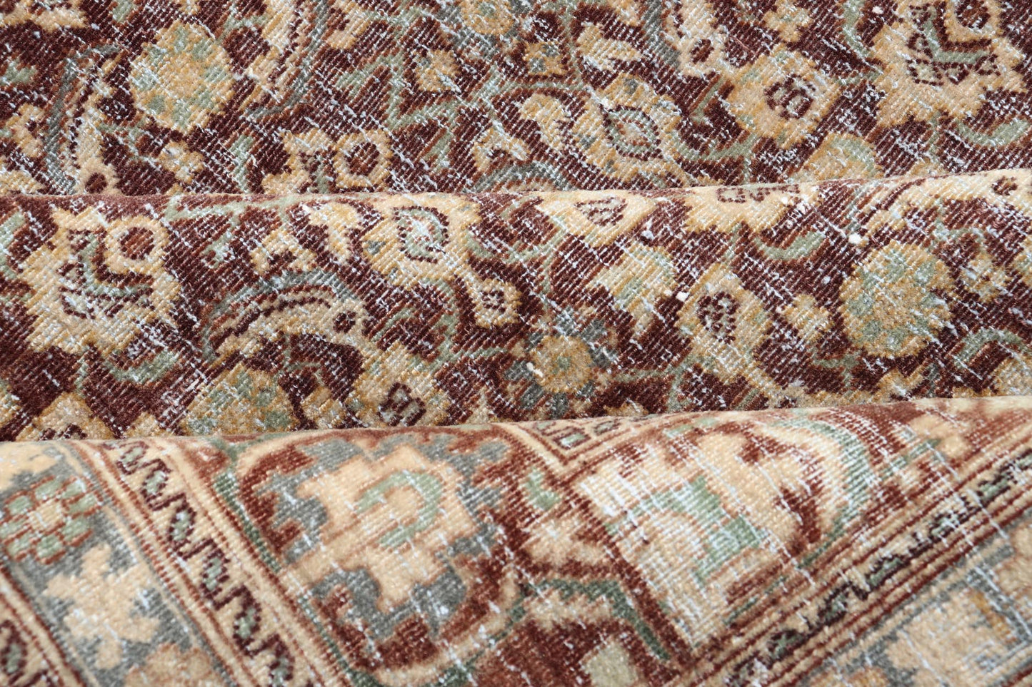 Measures: 6'4 x 9'10 
 
 Persian Tabriz Antique Rug in Herati Design In Dark Arginine, Blue, and Tan. Keivan Woven Arts / rug EN-14794, country of origin / type: Iran / Tabriz, circa 1920.
 
 
 
 This beautiful early 20th century Persian Tabriz rug has...