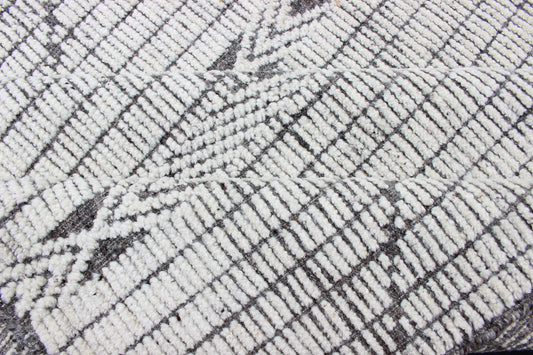 Modern Geometric Gray and Charcoal Indian Hand-Knotted Wool Rug 
 
 
 
 
 
 Measures 8'3 x 10'0 
 
 
 
 Country of Origin: India; Type: Modern, Modern Casual; Design: Geometric, Abstract, Tribal; Keivan Woven Arts: rug IN-ILM-1466-CO-0063; Modern Geome...