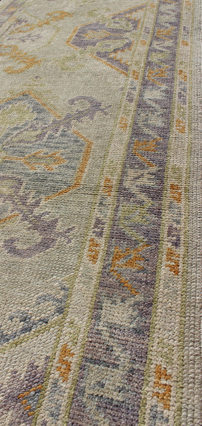 Turkish Oushak Runner with a Tribal Design in Purple, Blue and L.Green Colors kwarugs
 
 
 
 Turkish Oushak runner with purple, blue and L.Green colors and all-over Tribal design, rug en-165660, country of origin / type: Turkey / Oushak
 
 
 
 This tra...