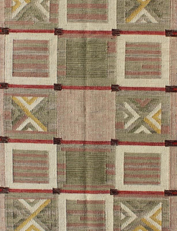 Modern Scandinavian/Swedish Geometric Design Rug by Keivan Woven Arts 
 
 
 
 Measures: 5'0'' x 6'9''.
 
 This Scandinavian flat-weave patterned rug is inspired by the work of Swedish textile designers of the early to mid-20th century. Featuring a uniq...