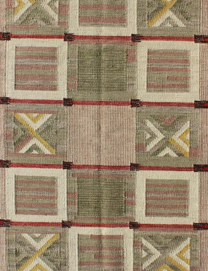 Modern Scandinavian/Swedish Geometric Design Rug by Keivan Woven Arts 
 
 
 
 Measures: 5'0'' x 6'9''.
 
 This Scandinavian flat-weave patterned rug is inspired by the work of Swedish textile designers of the early to mid-20th century. Featuring a uniq...