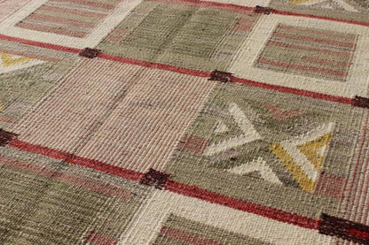 Modern Scandinavian/Swedish Geometric Design Rug by Keivan Woven Arts 
 
 
 
 Measures: 5'0'' x 6'9''.
 
 This Scandinavian flat-weave patterned rug is inspired by the work of Swedish textile designers of the early to mid-20th century. Featuring a uniq...