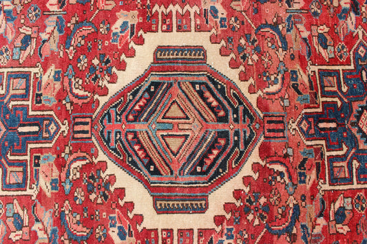 Vintage Persian Heriz with Medallion in Red and Blue 4'10 X 6'2
 
 
 
  Keivan Woven Arts, Semi Antique Heriz Rug, Rug / shlly-1. Vintage Karajeh Heriz Persian Rug with soft red, faded red Red and Blue Rug, Shhly-1 
 
 Measure: 4'10 X 6'2