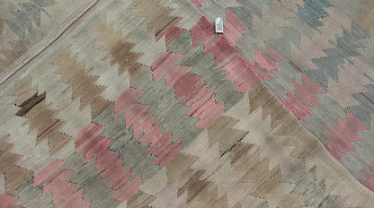 Ivory, Gray, Blue, pink and Blush Antique Turkish Kilim Flat-Weave Runner
 
 
 
 Geometric all over design design flat-weave Kilim runner from Turkey in neutral, muted colors, rug/EN-165685, country of origin / type: Turkey / Kilim, circa 1950
 
 
 
 F...
