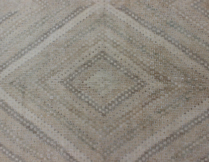 Tan, Taupe, Gray Vintage Turkish Embroidered Rug with Geometric Diamond Design.
 
  Embroidered vintage Flat Weave rug from Turkey in shades of tan, taupe, Gray cream and neutrals with geometric pattern, Keivan Woven Arts / rug EN-176959, country of or...