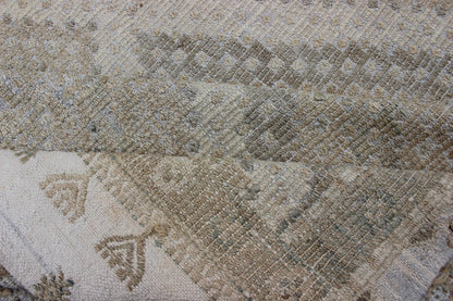 Tan, Taupe, Gray Vintage Turkish Embroidered Rug with Geometric Diamond Design.
 
  Embroidered vintage Flat Weave rug from Turkey in shades of tan, taupe, Gray cream and neutrals with geometric pattern, Keivan Woven Arts / rug EN-176959, country of or...