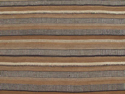 Antique Kilim in Vertical Stripes in Gray, Light Brown, Black, Ivory and Camel Colors.
 
 
 
 Measures: 5'8 x 8'11.
 
 
 
  Antique paneled Kilim with fairly thick body in textured brown, camel, mocha, black, ivory and gray. Keivan Woven Arts/ rug/ TU-...