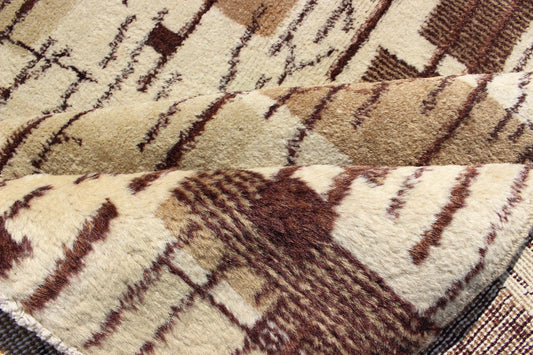 Mid-Century Modern rug with jagged stripes and blocks design in shades of brown. Keivan Woven Arts / rug TU-MTU-136550, country of origin / type: Turkey / Oushak, circa mid-20th century.
 
 
 
 This rug captures the spirit of the Mid-Century Modern mov...