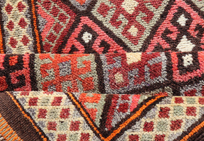 Measures: 3'2 x 14'1 
 
 Turkish Vintage Runner with All-Over Diamond Kurdish Design in Multi-Colors. Keivan Woven Arts / rug TU-NED-4689, country of origin / type: Turkey / Oushak, circa 1950.
 
 This beautiful vintage Oushak runner from 1950s Turkey ...