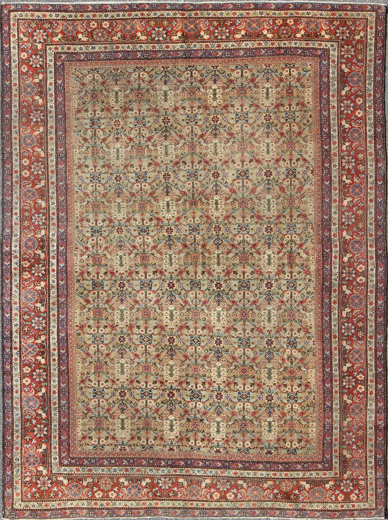 Antique Persian Sultanabad Carpet with All Over Geometrics in Yellow Background Outstanding Antique Persian Sultanabad Carpet. Keivan Woven Arts / rug /A - 0202, country of origin / type: Iran / Sultanabad , circa 1890. Measures: 9'5 x 12'4... - Keivan Woven ArtsA - 0202 - 597Rug
