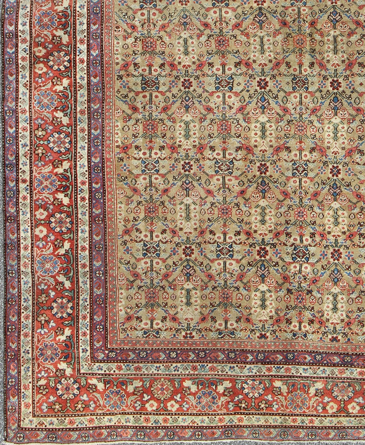 Antique Persian Sultanabad Carpet with All Over Geometrics in Yellow Background Outstanding Antique Persian Sultanabad Carpet. Keivan Woven Arts / rug /A - 0202, country of origin / type: Iran / Sultanabad , circa 1890. Measures: 9'5 x 12'4... - Keivan Woven ArtsA - 0202 - 597Rug