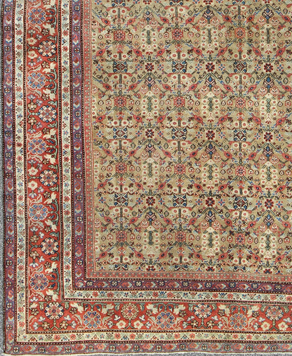 Antique Persian Sultanabad Carpet with All Over Geometrics in Yellow Background Outstanding Antique Persian Sultanabad Carpet. Keivan Woven Arts / rug /A - 0202, country of origin / type: Iran / Sultanabad , circa 1890. Measures: 9'5 x 12'4... - Keivan Woven ArtsA - 0202 - 597Rug