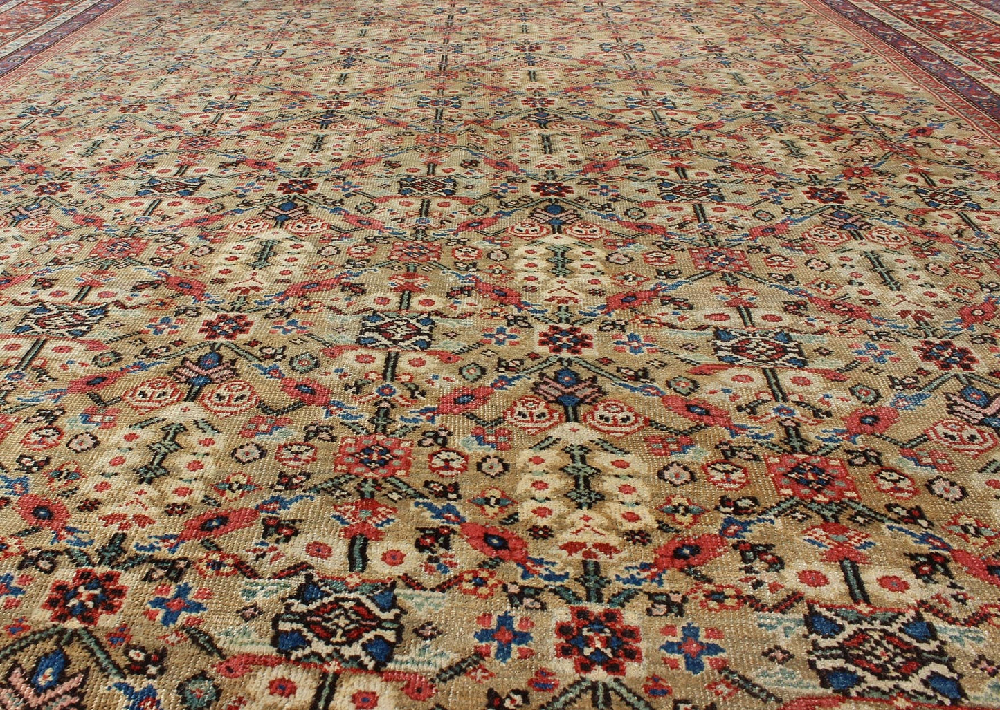 Antique Persian Sultanabad Carpet with All Over Geometrics in Yellow Background Outstanding Antique Persian Sultanabad Carpet. Keivan Woven Arts / rug /A - 0202, country of origin / type: Iran / Sultanabad , circa 1890. Measures: 9'5 x 12'4... - Keivan Woven ArtsA - 0202 - 597Rug